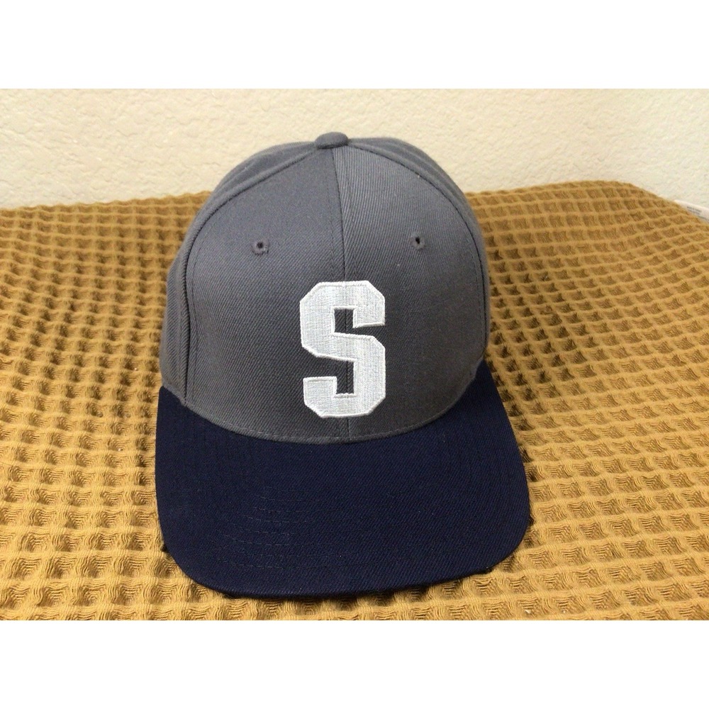 Stussy x Starter Big S Snapback Vintage Skate Streetwear Gray Navy 2-tone Hat